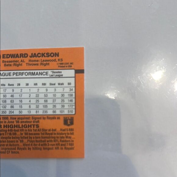 Bo Jackson Donruss 90 Baseball Card donruss error missing . On back mint - Picture 4 of 4